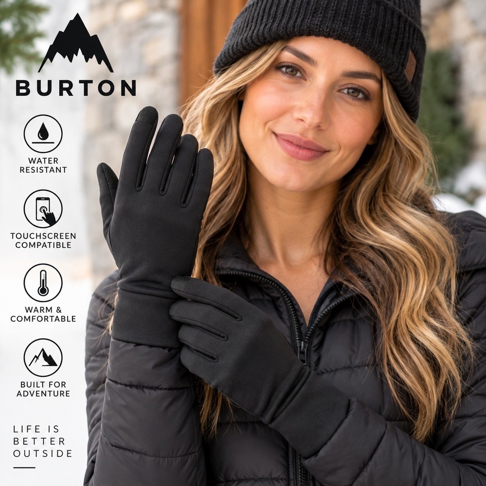 Burton Womens Screen Grab Liner Gloves Black Touchscreen Compatible Large NWT